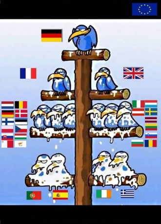 Hakkeorden er klar i EU-treet, mener denne tsjekkiske karikaturtegneren. 