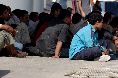 Båtflyktninger på Lampedusa (foto: S. Prestianni/NoBorderNetwork. CC-lisens: by)